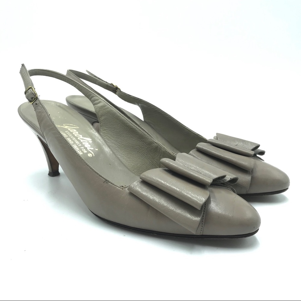 Vintage Garolini Taupe Sling Back Kitten Heeled, Shoes,EUC